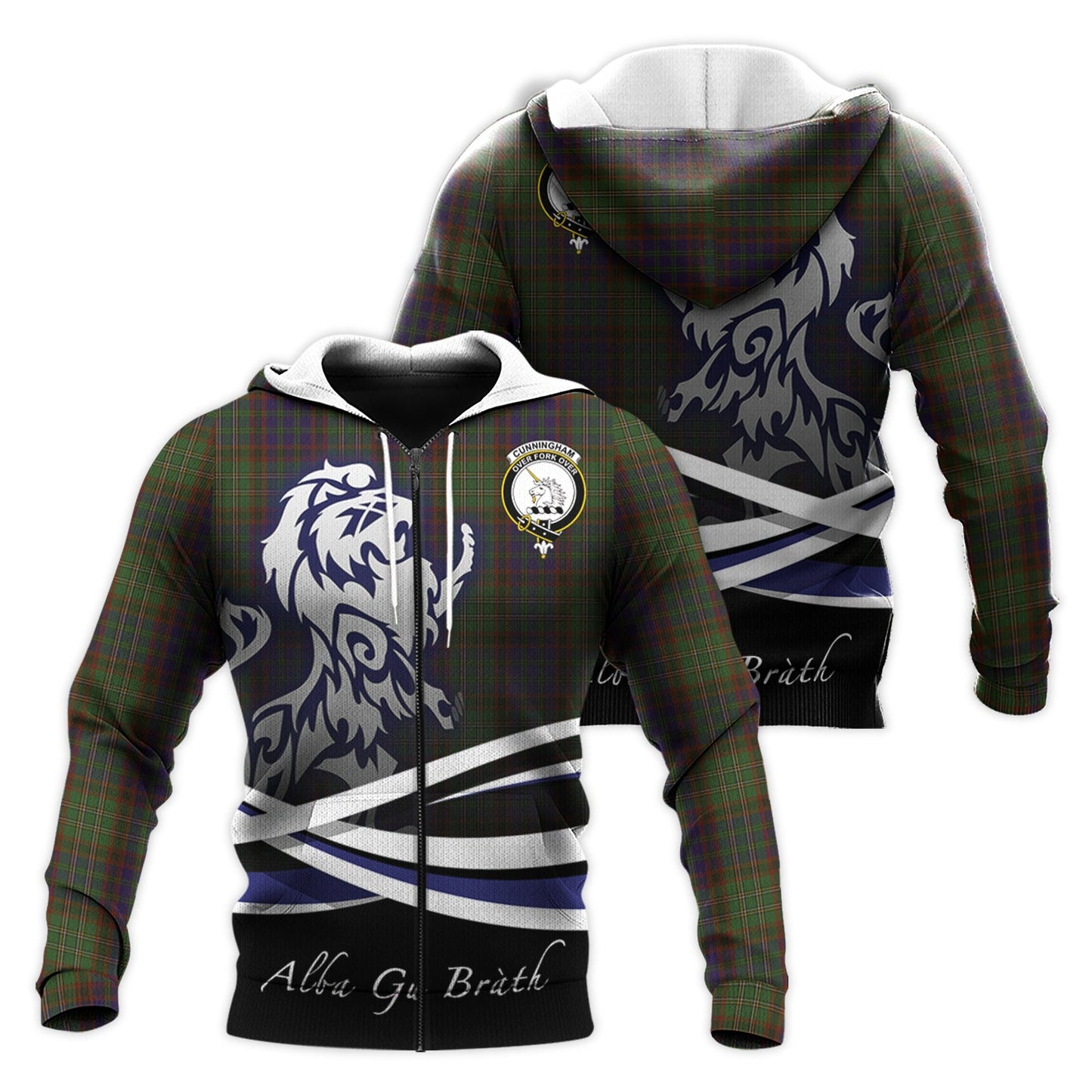 Printivon Cunningham Hunting Modern Tartan Scottish Lion Hoodie