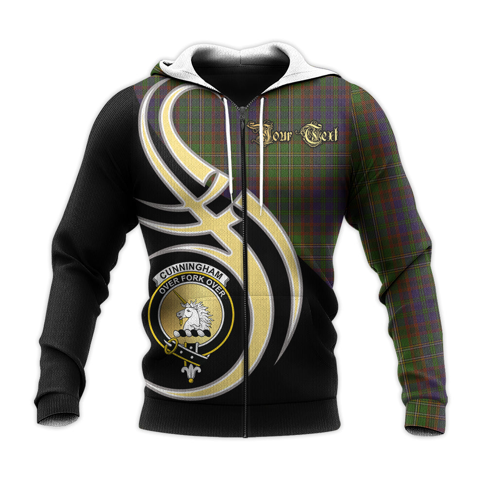 Printivon Cunningham Hunting Modern Clan Believe In Me Crest Tartan Knitted Hoodie Custom Your Text