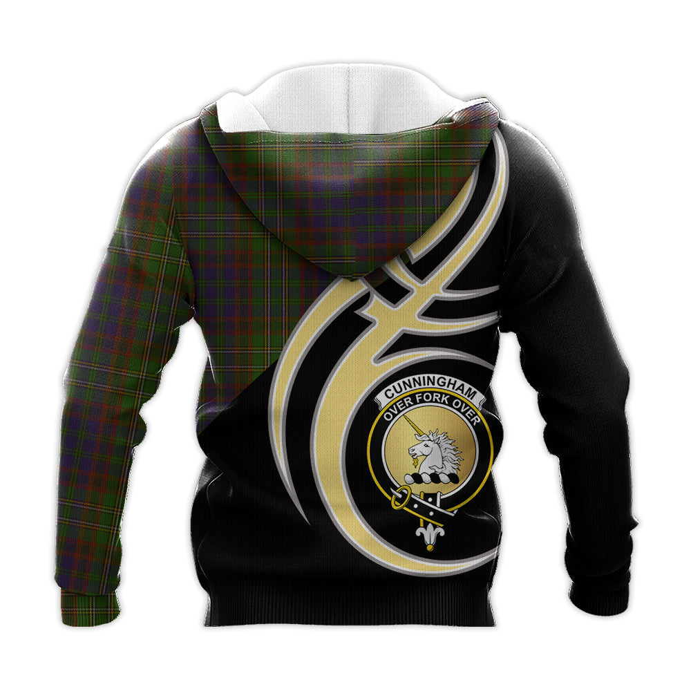 Printivon Cunningham Hunting Modern Clan Believe In Me Crest Tartan Knitted Hoodie Custom Your Text