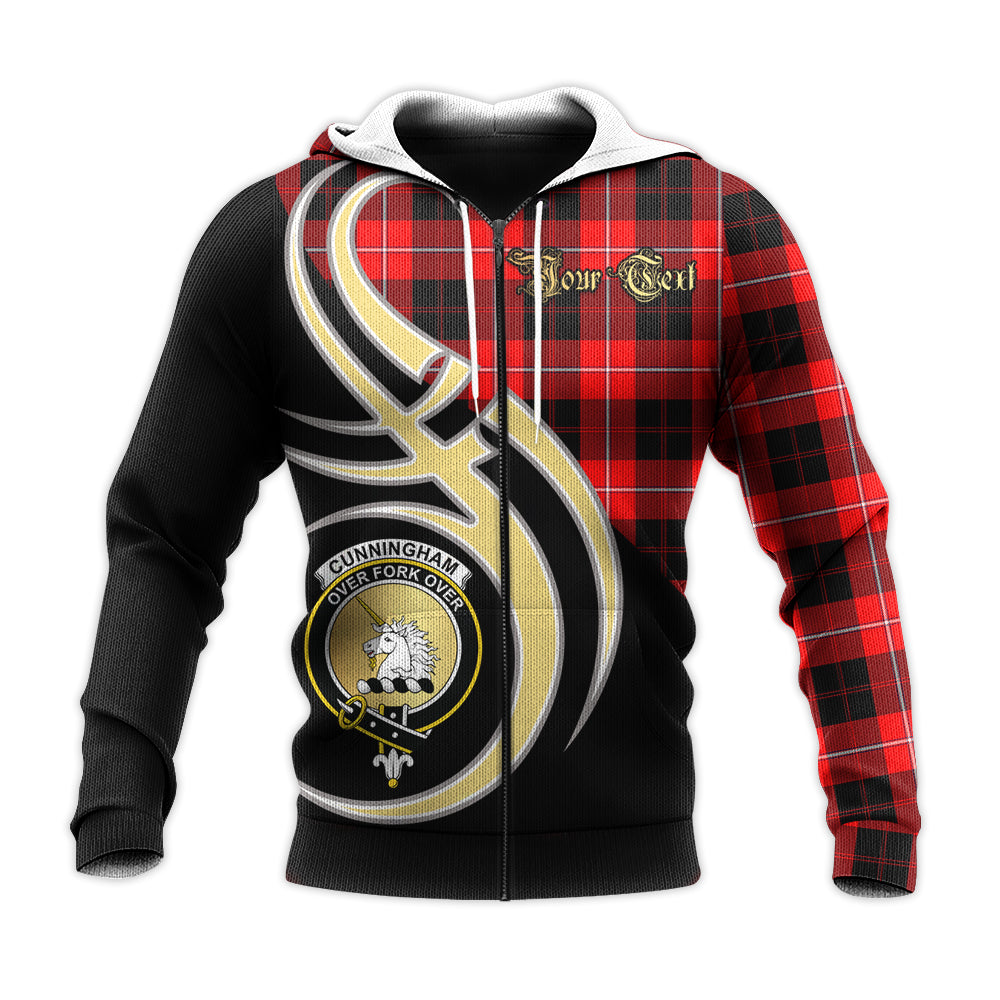 Printivon Cunningham Modern Clan Believe In Me Crest Tartan Knitted Hoodie Custom Your Text