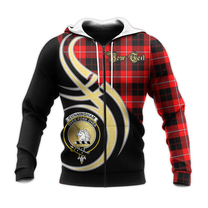 Printivon Cunningham Modern Clan Believe In Me Crest Tartan Knitted Hoodie Custom Your Text