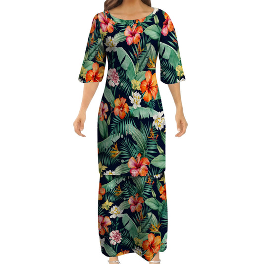 Vintage Polynesian Hibiscus Flowers Tropical Island Puletasi Dress And Hawaiian Shirt For Her Him