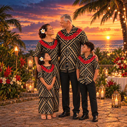 Polynesian Tribal Pattern Family Set Women's Puletasi Men'S Shirt Adult Children Matching Outfit For Family