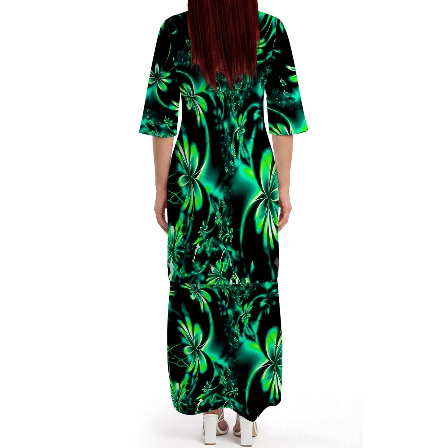 Green Leaf Matching Outfit For Couple Island Puletasi Dress And Hawaiian Shirt For Her Him