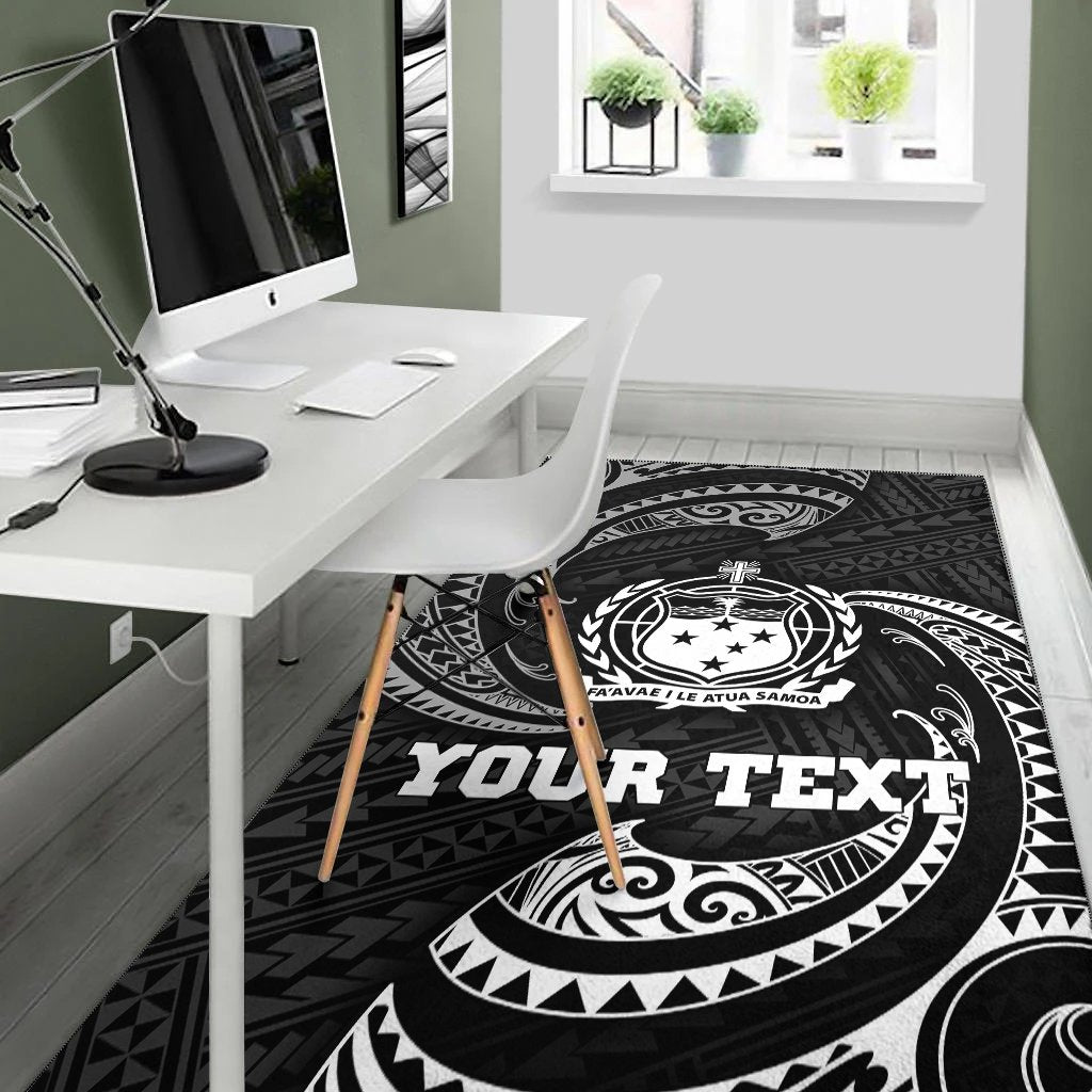 Samoa Polynesian Custom Personalised Area Rug White Tribal Wave