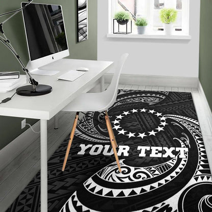 Cook Islands Polynesian Custom Personalised Area Rug White Tribal Wave