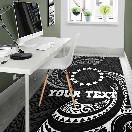 Cook Islands Polynesian Custom Personalised Area Rug White Tribal Wave