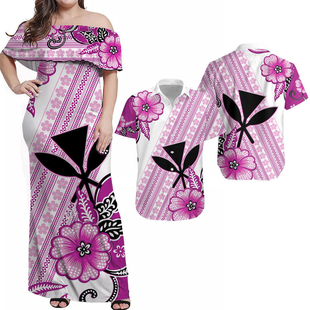 Hawaiian Matching Outfits For Couples Hawaii Combo Dress and Hawaiian Shirt Kakau Tribal Pink Batik Floral Ver.02