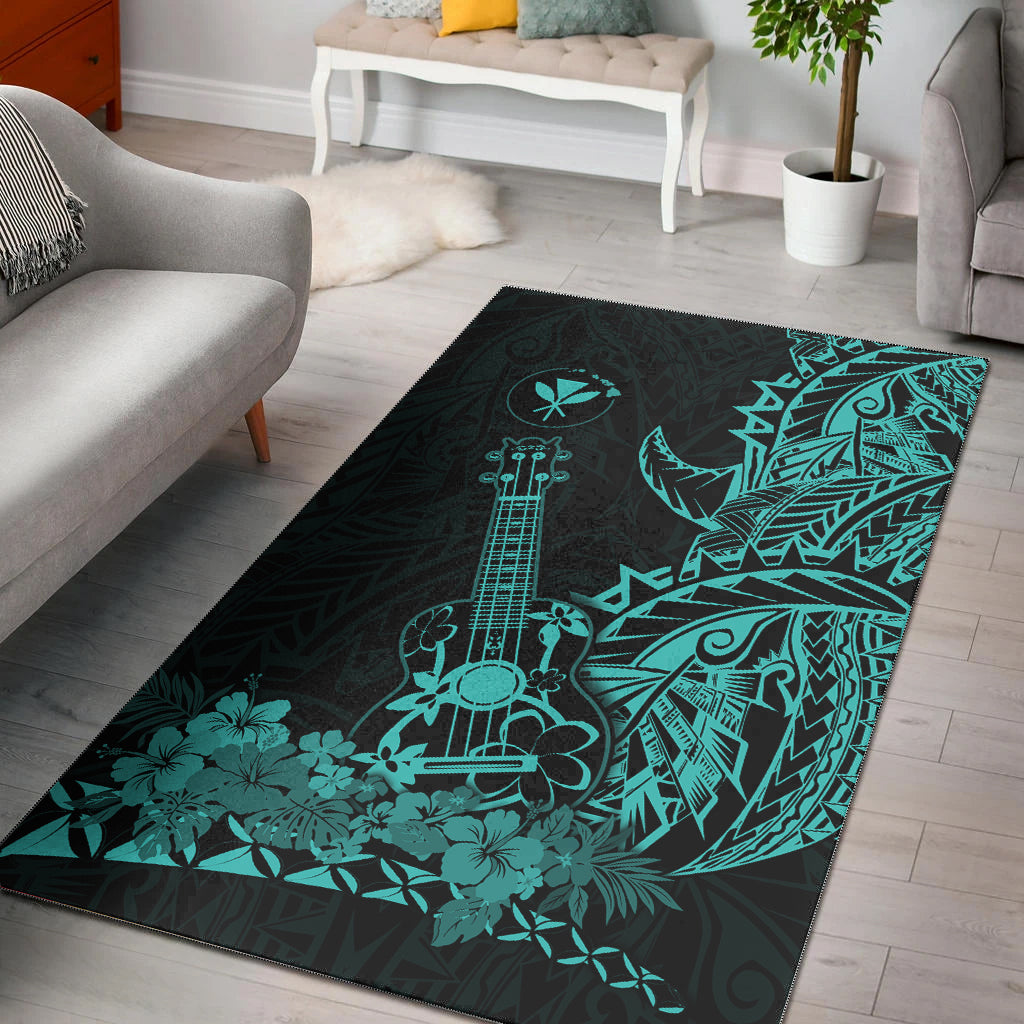 Hawaii Polynesian Area Rug Ukulele Turquoise