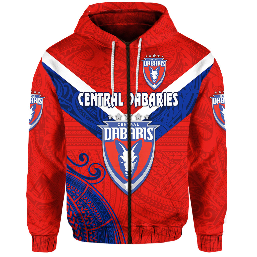 ( Personalised) Papua New Guinea Central Dabaries Zip Hoodie Rugby Red, Text And Number