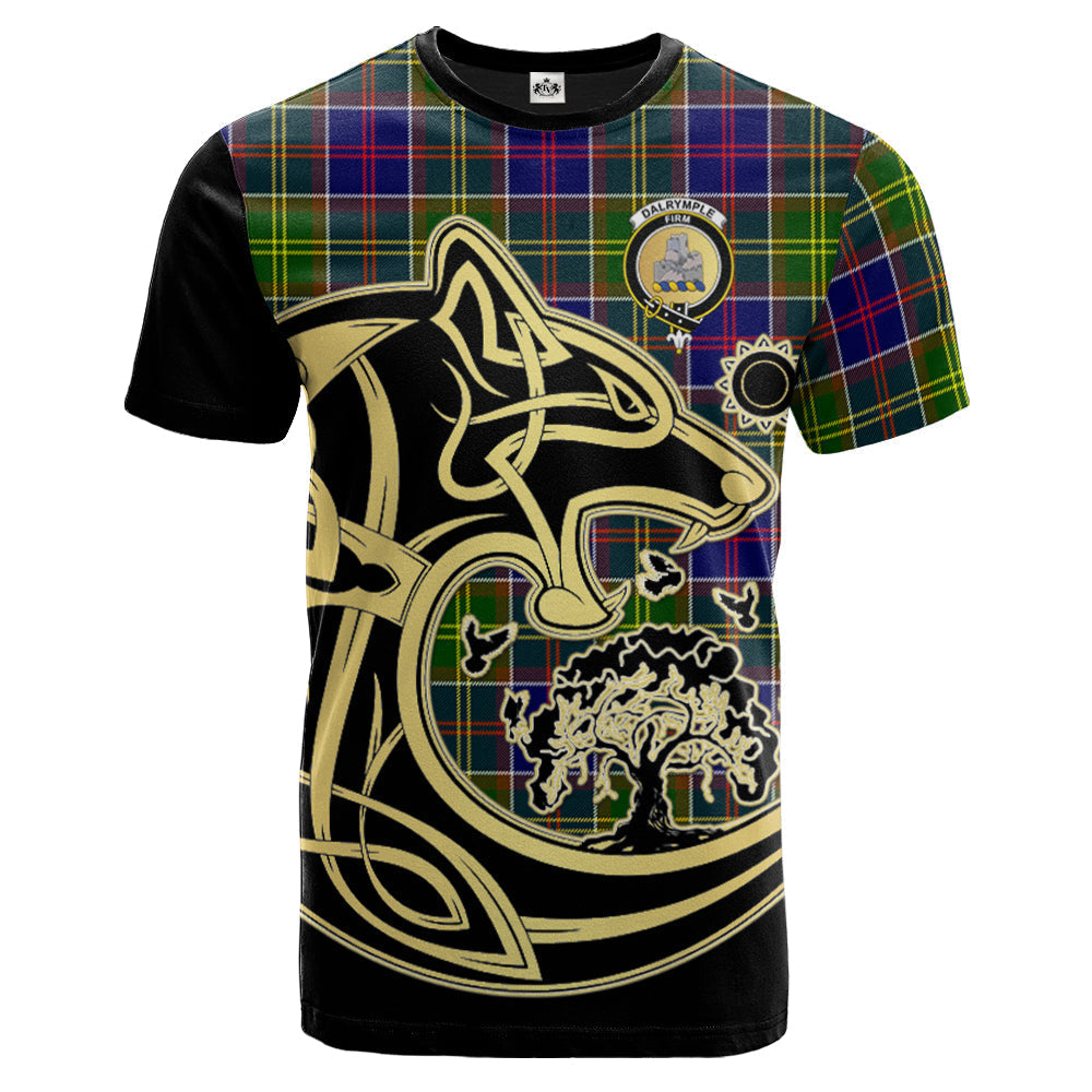 Printivon Dalrymple Crest Celtic Wolf Tartan T Shirt Custom Your Text