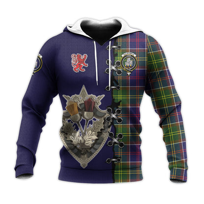 Printivon Dalrymple Tartan Hoodie Lion Rampant And Celtic Thistle Style