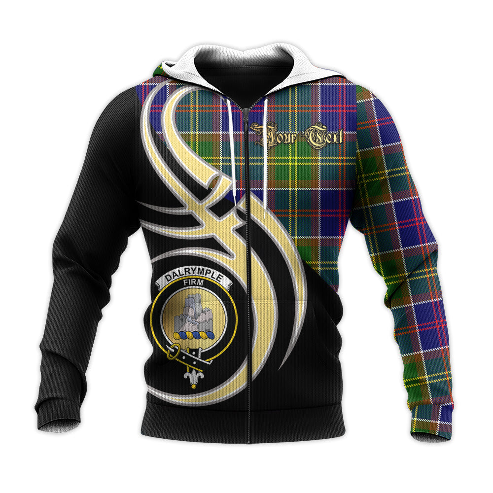 Printivon Dalrymple Clan Believe In Me Crest Tartan Knitted Hoodie Custom Your Text