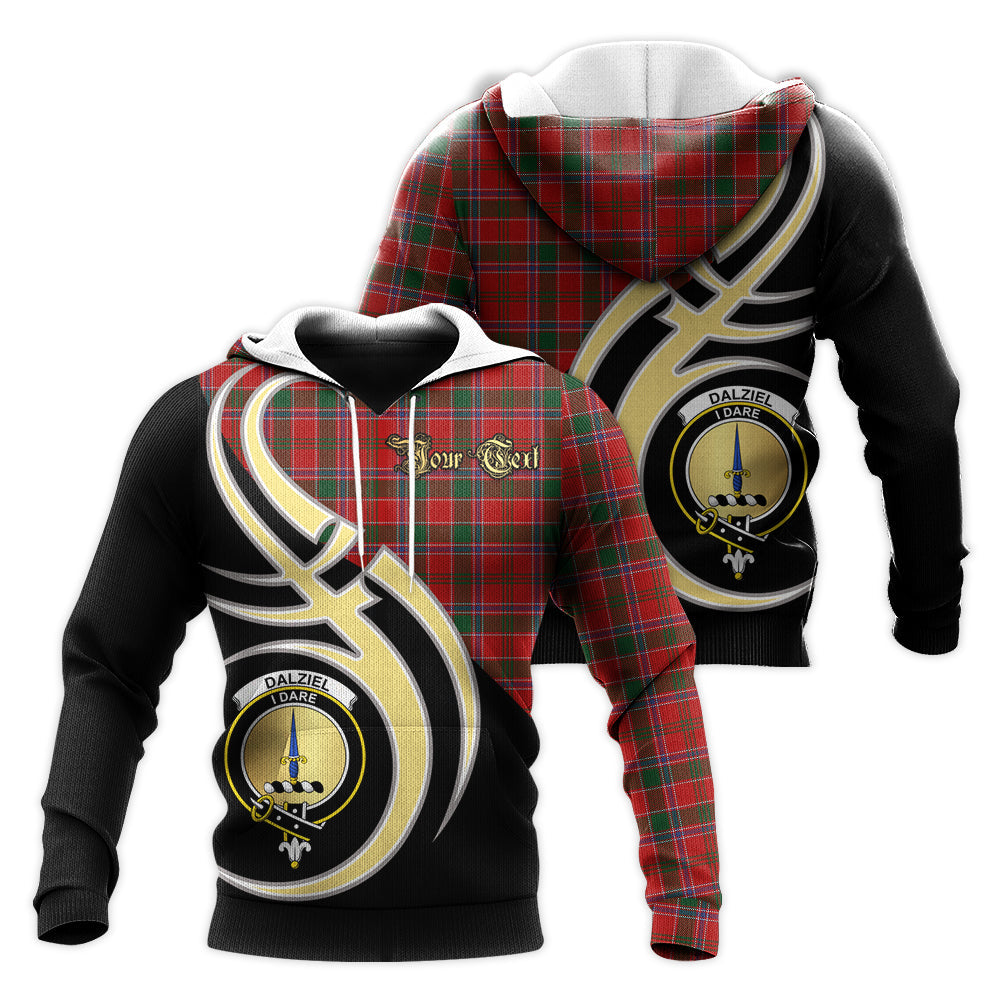 Printivon Dalziel Clan Believe In Me Crest Tartan Knitted Hoodie Custom Your Text