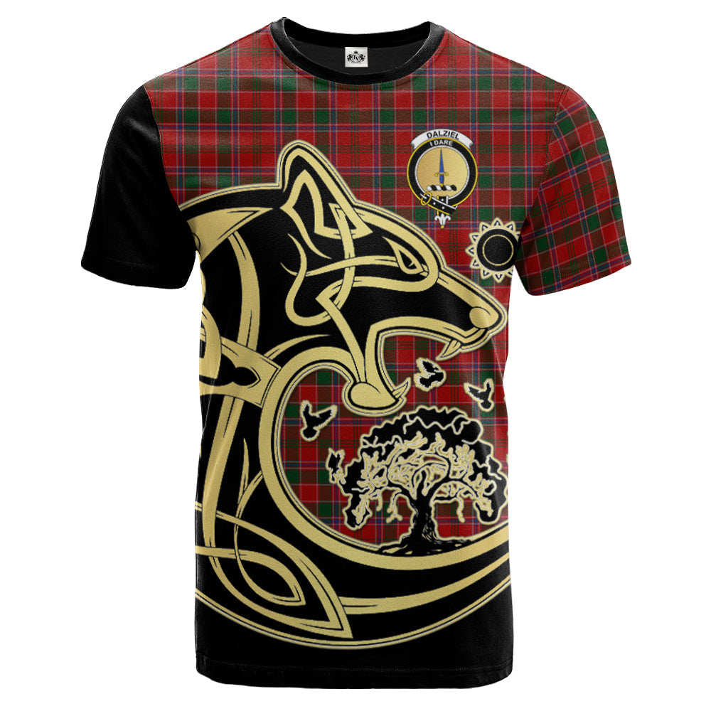 Printivon Dalziel Crest Celtic Wolf Tartan T Shirt Custom Your Text