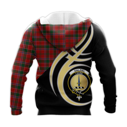 Printivon Dalziel Clan Believe In Me Crest Tartan Knitted Hoodie Custom Your Text