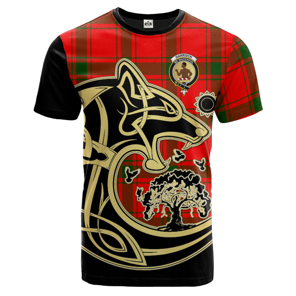 Printivon Darroch Crest Celtic Wolf Tartan T Shirt Custom Your Text