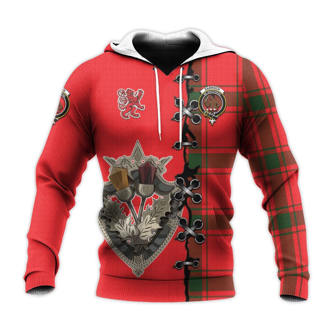 Printivon Darroch Tartan Hoodie Lion Rampant And Celtic Thistle Style