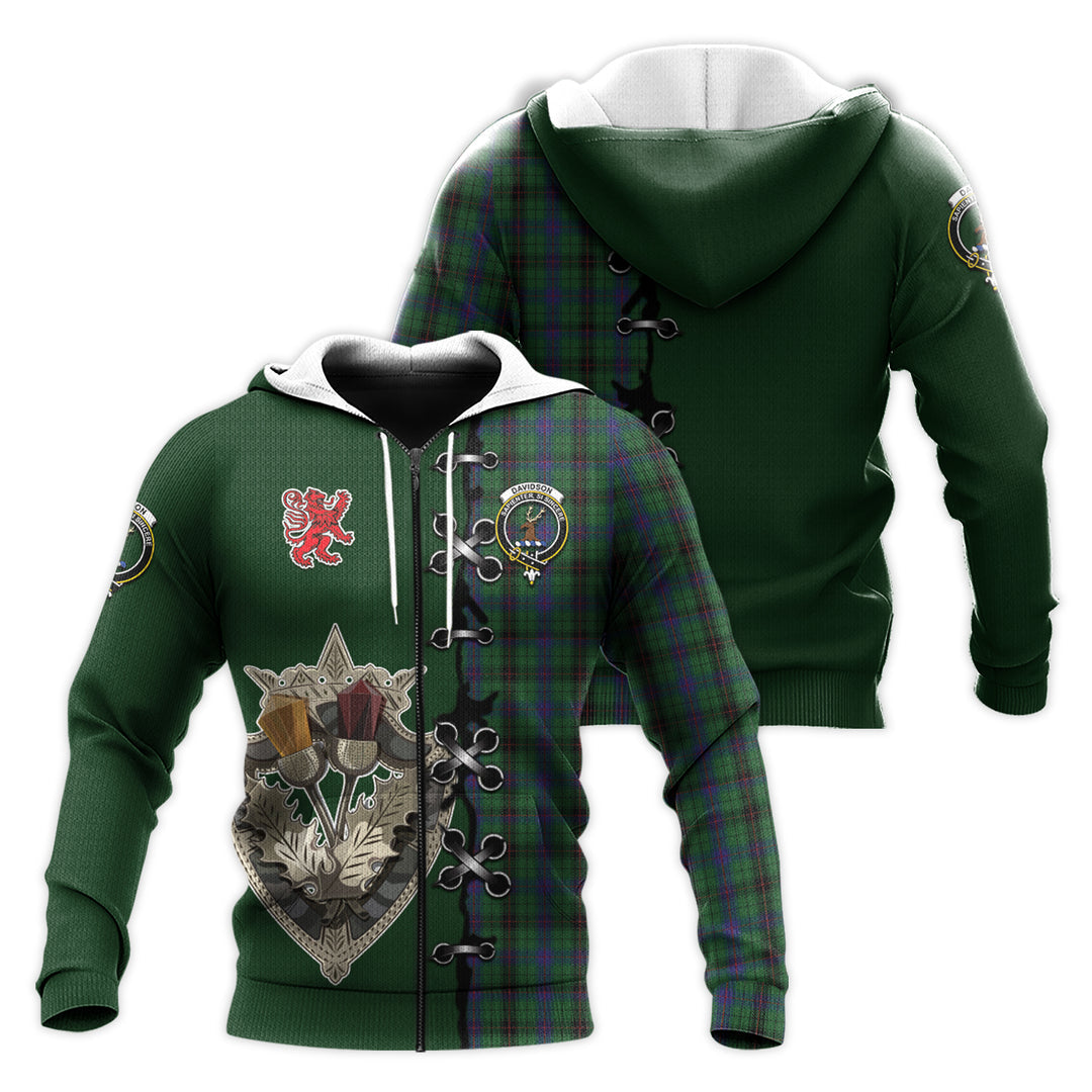 Printivon Davidson Tartan Hoodie Lion Rampant And Celtic Thistle Style