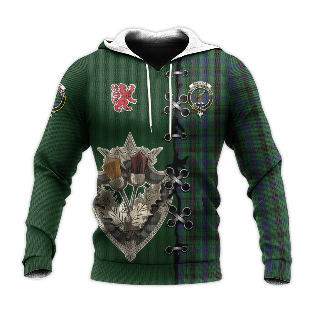 Printivon Davidson Tartan Hoodie Lion Rampant And Celtic Thistle Style