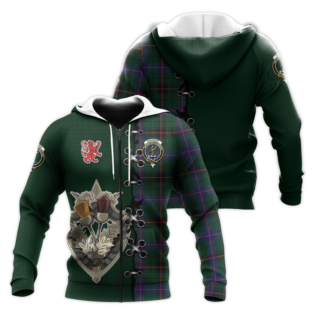 Printivon Davidson Modern Tartan Hoodie Lion Rampant And Celtic Thistle Style