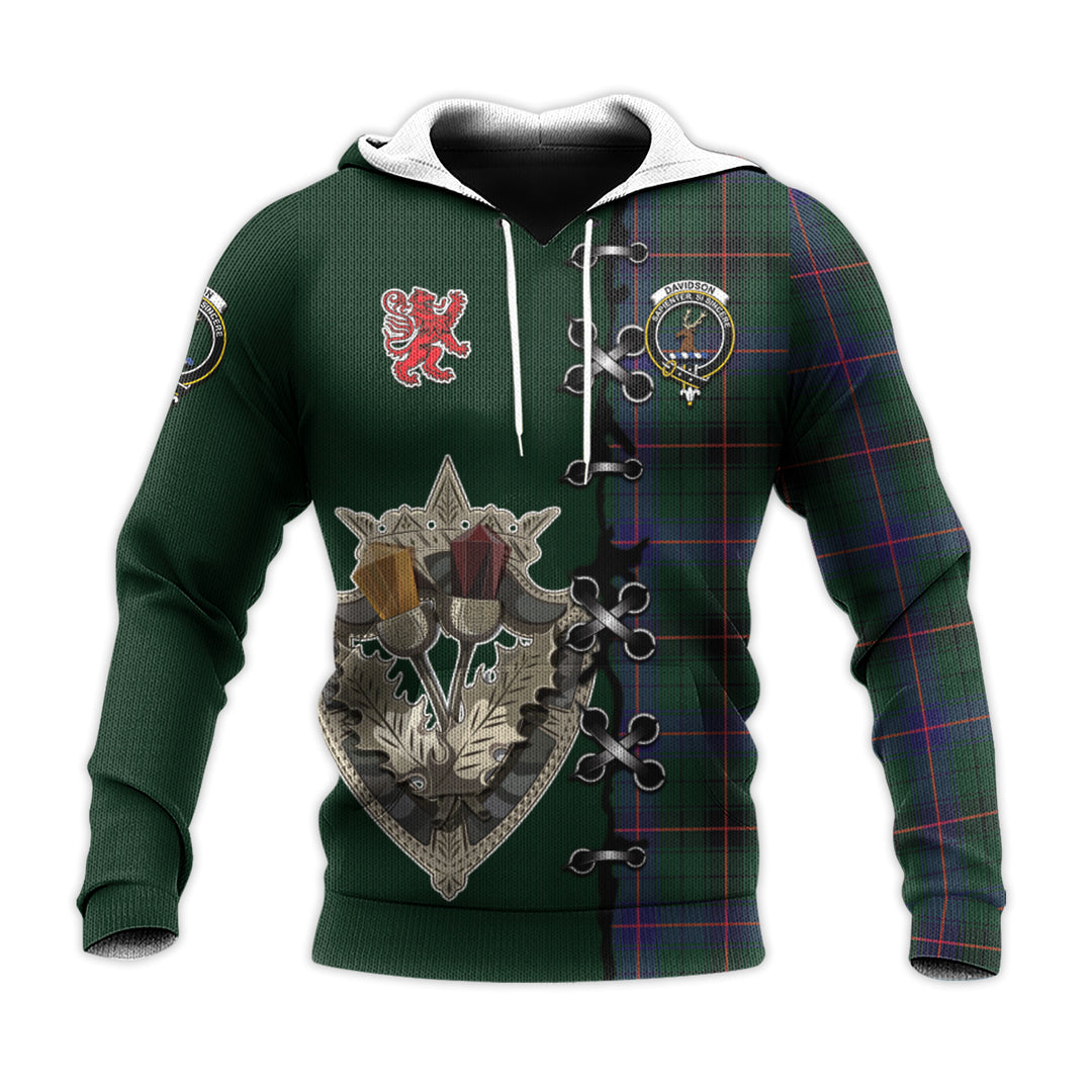 Printivon Davidson Modern Tartan Hoodie Lion Rampant And Celtic Thistle Style