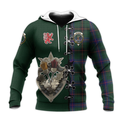 Printivon Davidson Modern Tartan Hoodie Lion Rampant And Celtic Thistle Style