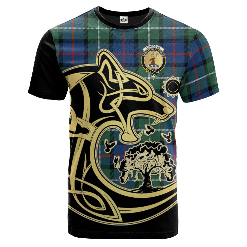 Printivon Davidson of Tulloch Crest Celtic Wolf Tartan T Shirt Custom Your Text