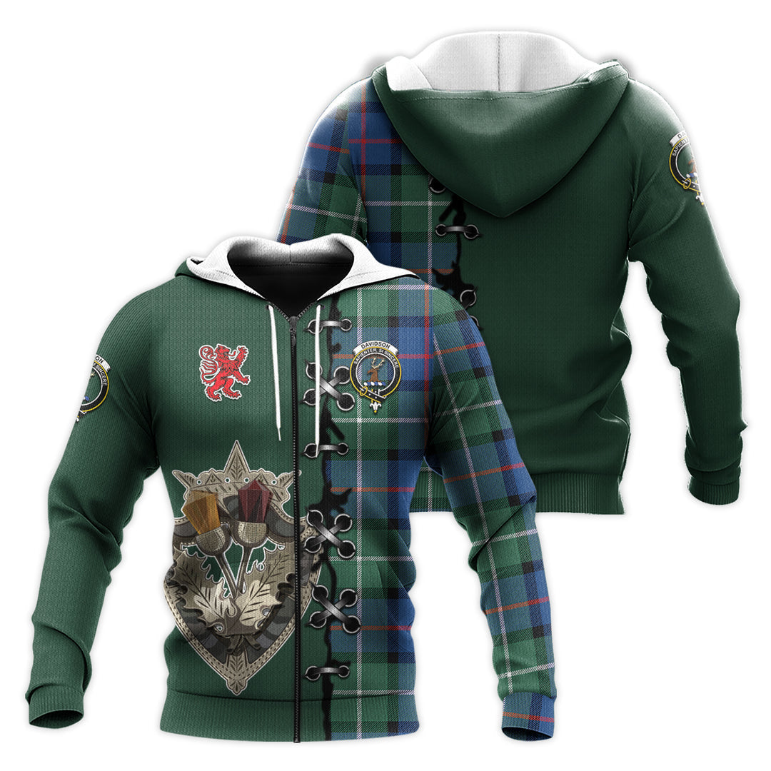 Printivon Davidson Of Tulloch Tartan Hoodie Lion Rampant And Celtic Thistle Style