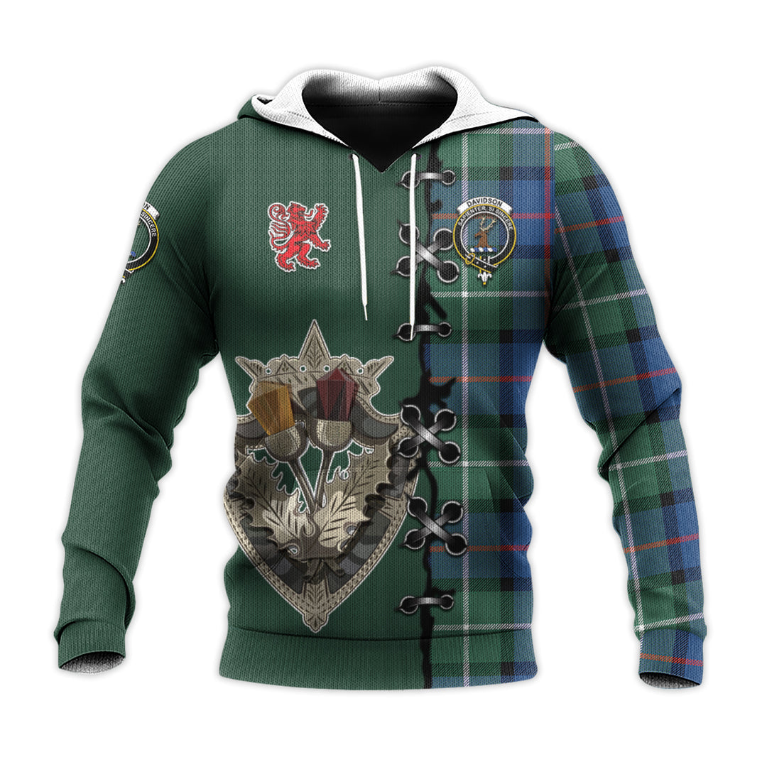 Printivon Davidson Of Tulloch Tartan Hoodie Lion Rampant And Celtic Thistle Style