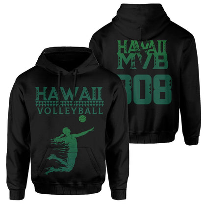Volleyball Sport Kakau Hawaii Hoodie Black