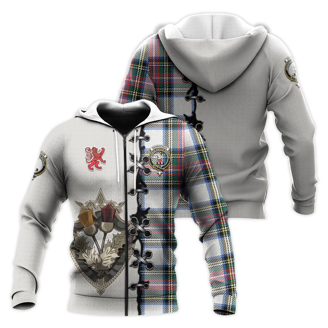 Printivon Dennistoun Tartan Hoodie Lion Rampant And Celtic Thistle Style