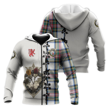 Printivon Dennistoun Tartan Hoodie Lion Rampant And Celtic Thistle Style