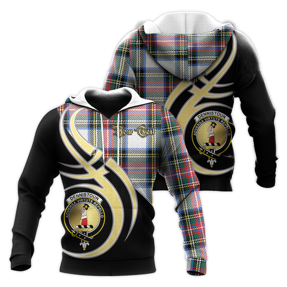 Printivon Dennistoun Clan Believe In Me Crest Tartan Knitted Hoodie Custom Your Text