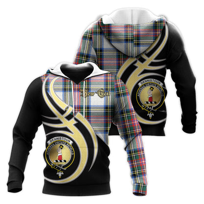 Printivon Dennistoun Clan Believe In Me Crest Tartan Knitted Hoodie Custom Your Text