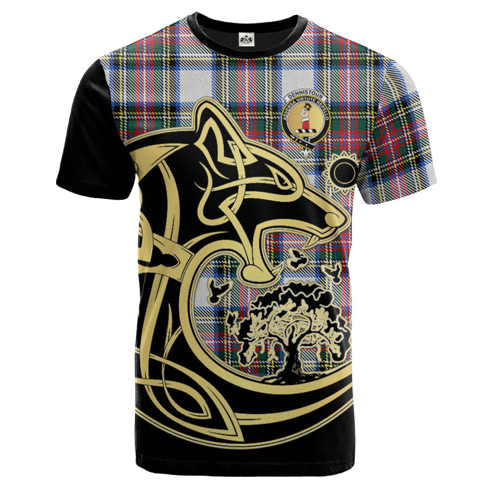 Printivon Dennistoun Crest Celtic Wolf Tartan T Shirt Custom Your Text