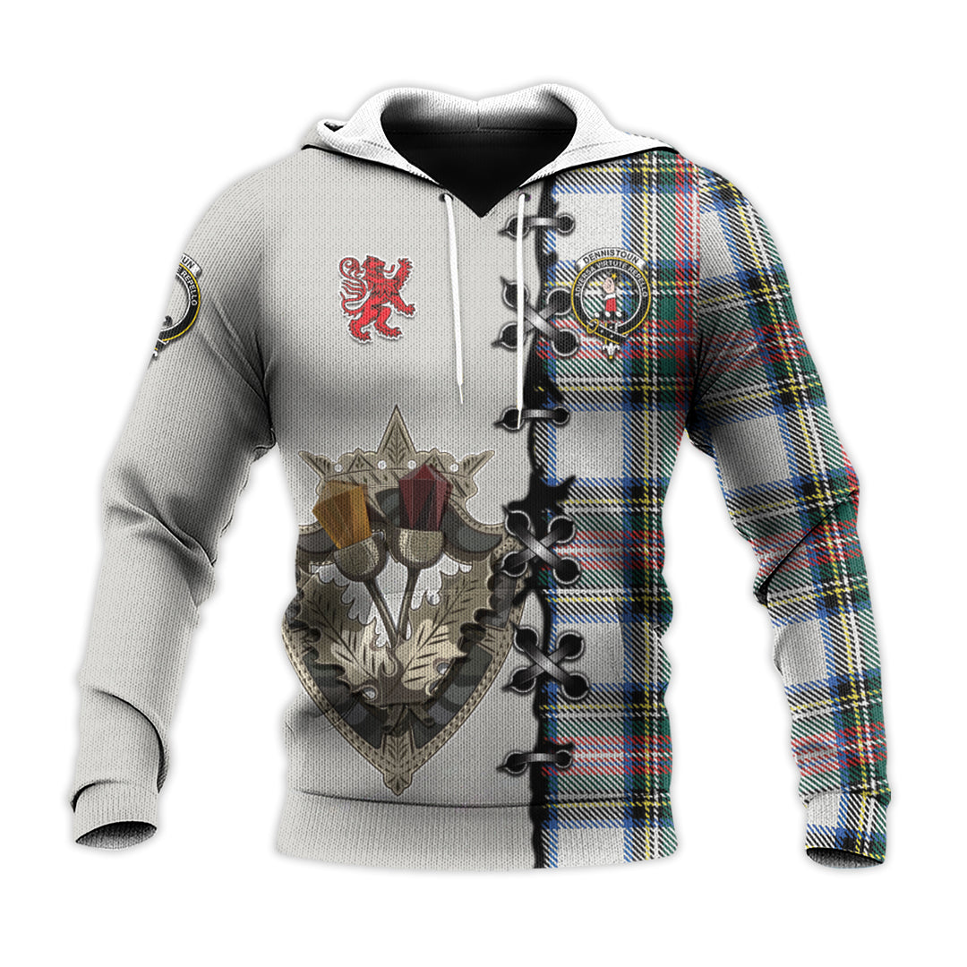 Printivon Dennistoun Tartan Hoodie Lion Rampant And Celtic Thistle Style