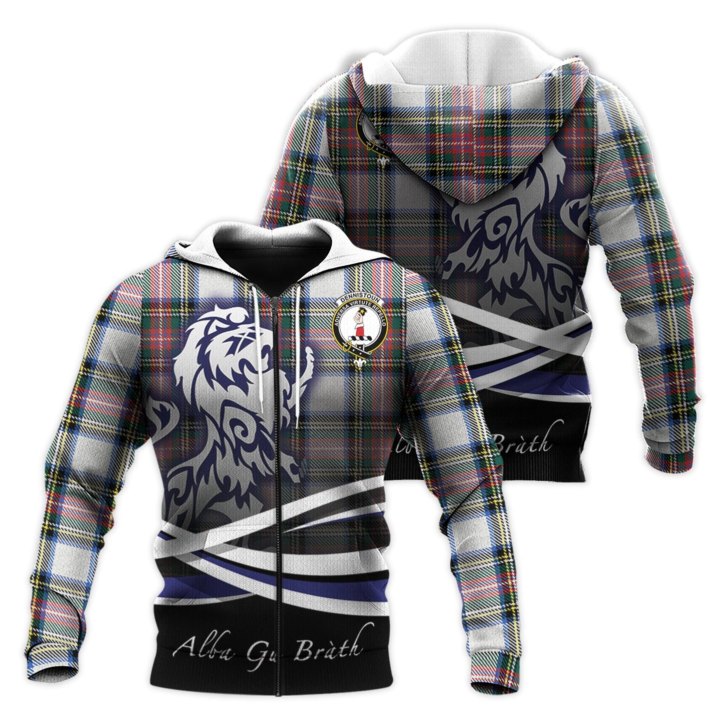 Printivon Dennistoun Tartan Scottish Lion Hoodie