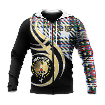 Printivon Dennistoun Clan Believe In Me Crest Tartan Knitted Hoodie Custom Your Text