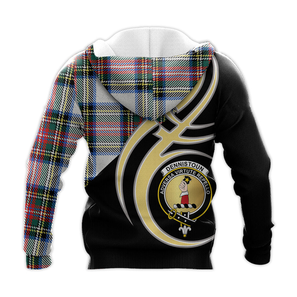 Printivon Dennistoun Clan Believe In Me Crest Tartan Knitted Hoodie Custom Your Text