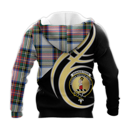 Printivon Dennistoun Clan Believe In Me Crest Tartan Knitted Hoodie Custom Your Text