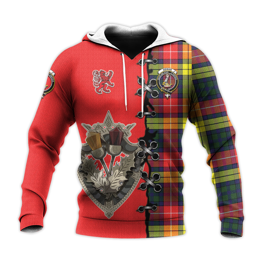 Printivon Dewar Tartan Hoodie Lion Rampant And Celtic Thistle Style