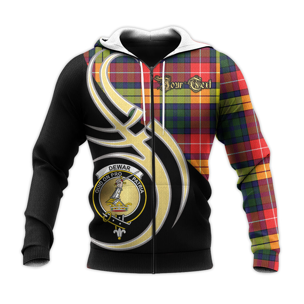 Printivon Dewar Clan Believe In Me Crest Tartan Knitted Hoodie Custom Your Text