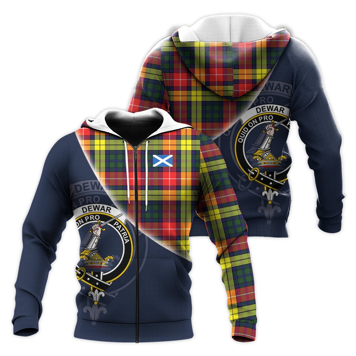 Printivon Dewar Tartan Scottish Crest Hoodie