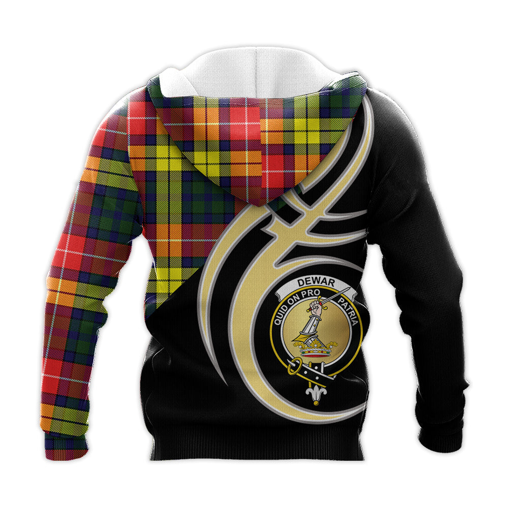 Printivon Dewar Clan Believe In Me Crest Tartan Knitted Hoodie Custom Your Text