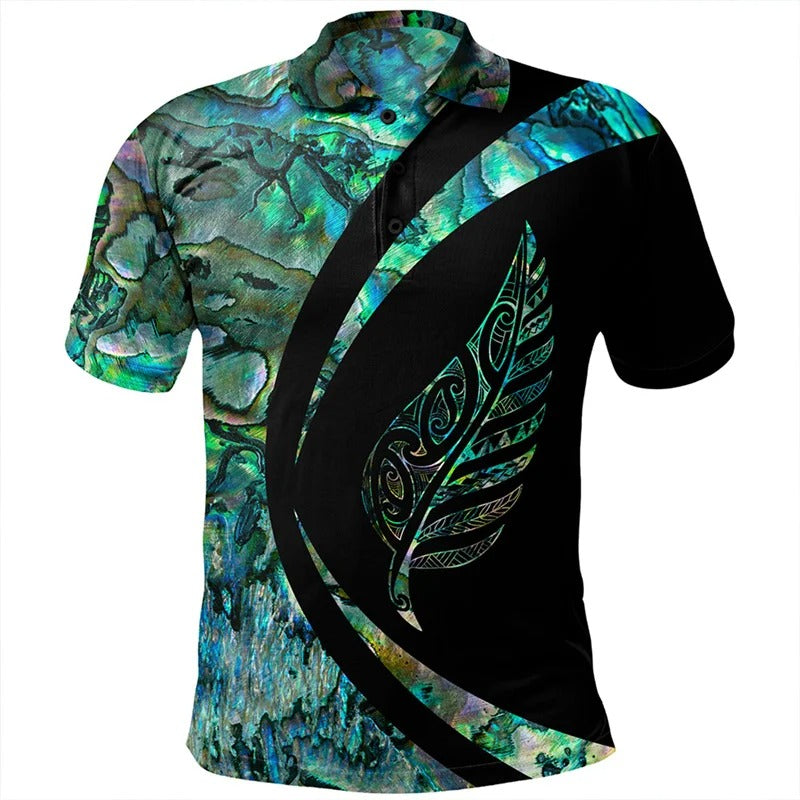 New Zealand Green Polo Shirt Polynesian NZ Pattern Symbols Curve Style Shirt