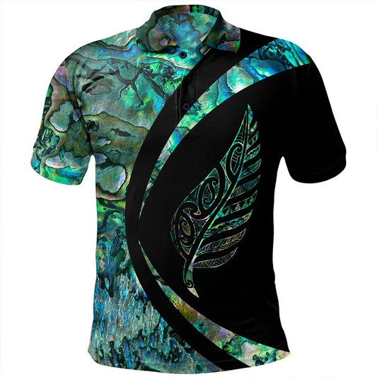 New Zealand Green Polo Shirt Polynesian NZ Pattern Symbols Curve Style Shirt