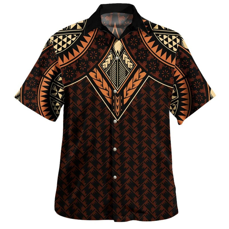 Samoa Island Polynesian Tribal Pattern Printed Short Sleeves Summer Hawaiian Shirt