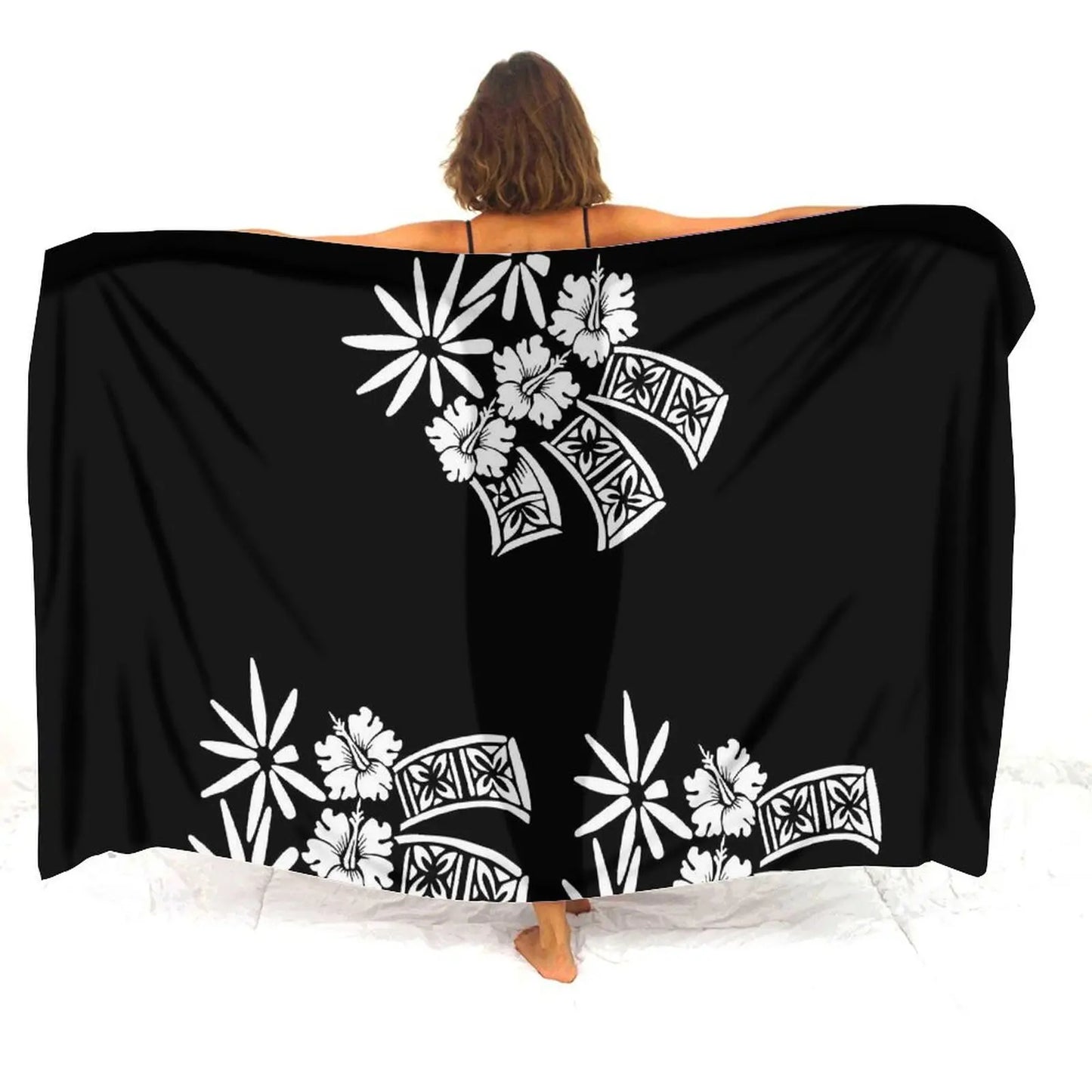 Polynesian Women'S Sarong Apron Polynesian Tribal Flower Black Pattern Sarong Beach