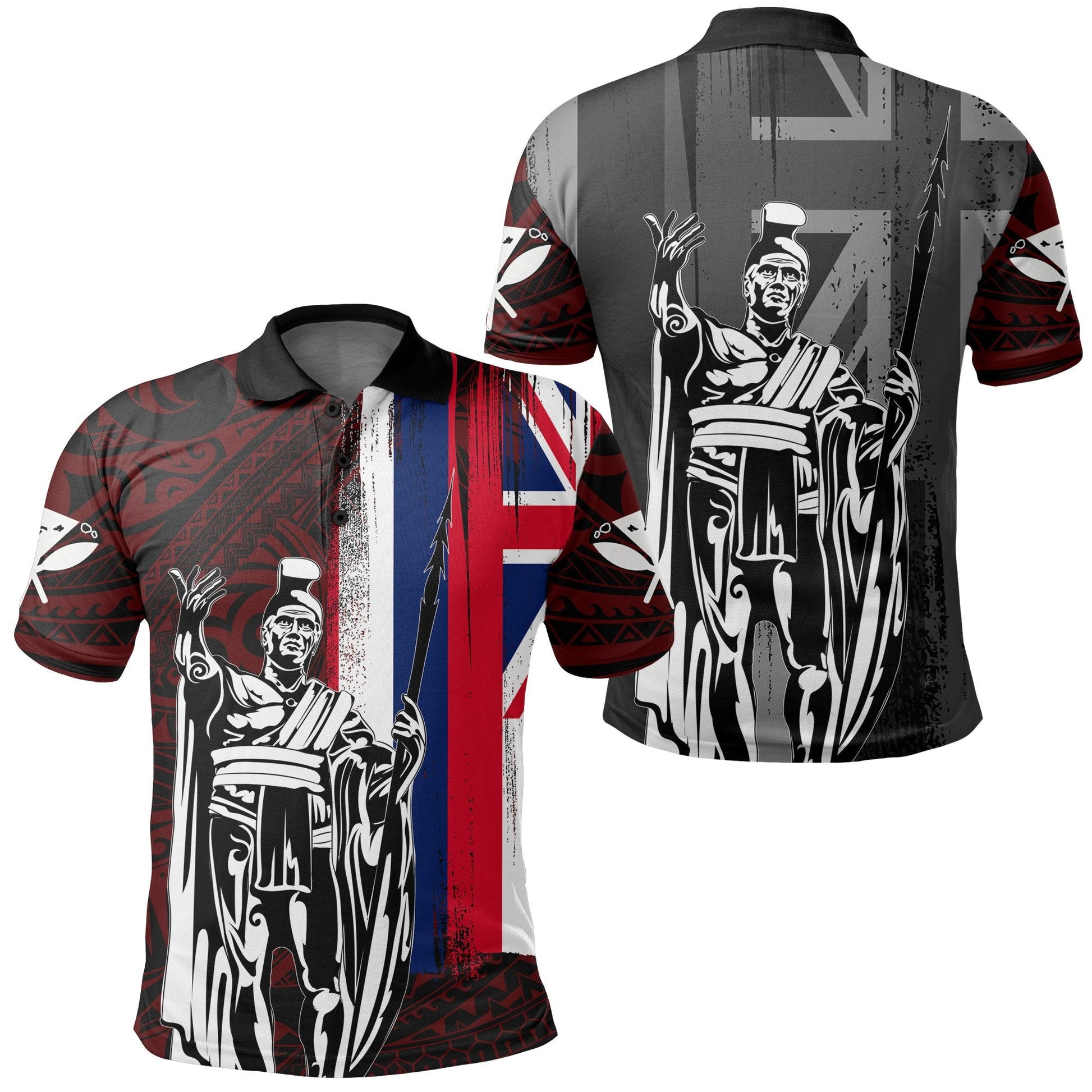 Hawaii King Flag Polynesian Polo Shirt - Red